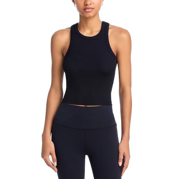 Splits59 Kiki Cropped Tank Top Racerback Rib Scoop Neck Black - S - Picture 1 of 5